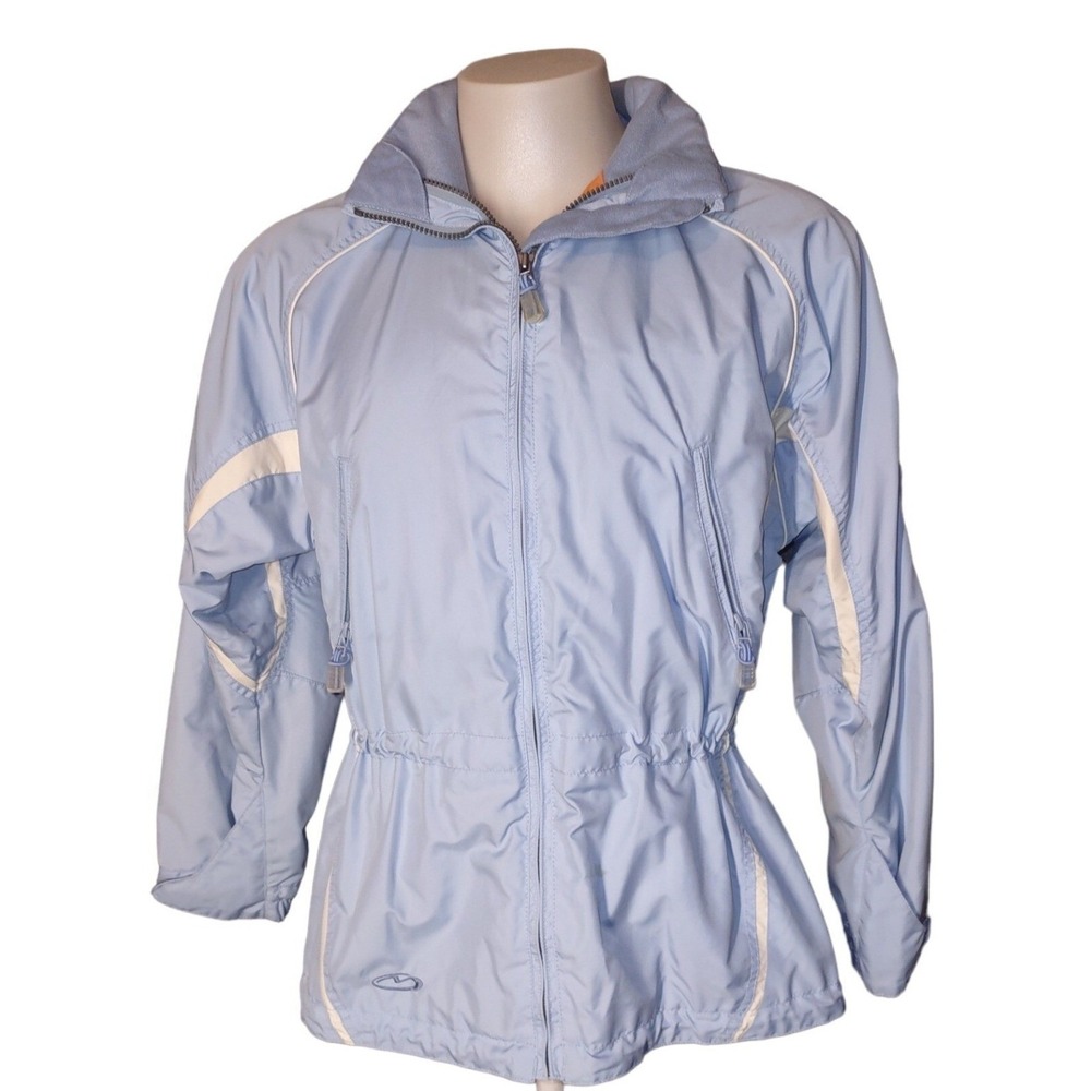 Mobius Thrill Windbreaker Jacket Full Zip Hooded Blue Polyester Womens Size‎ XXL